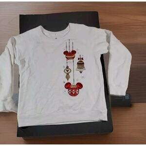 Disney Parks Med Mickey Mouse White Red Long Sleeve Crew Neck Sweatshirt